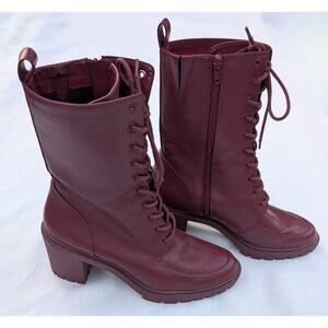 ALFANI WOMENS BLAIR LACE UP BOOTIES SIZE 8.5M LUG SOLE RED WINE SMOOTH‎